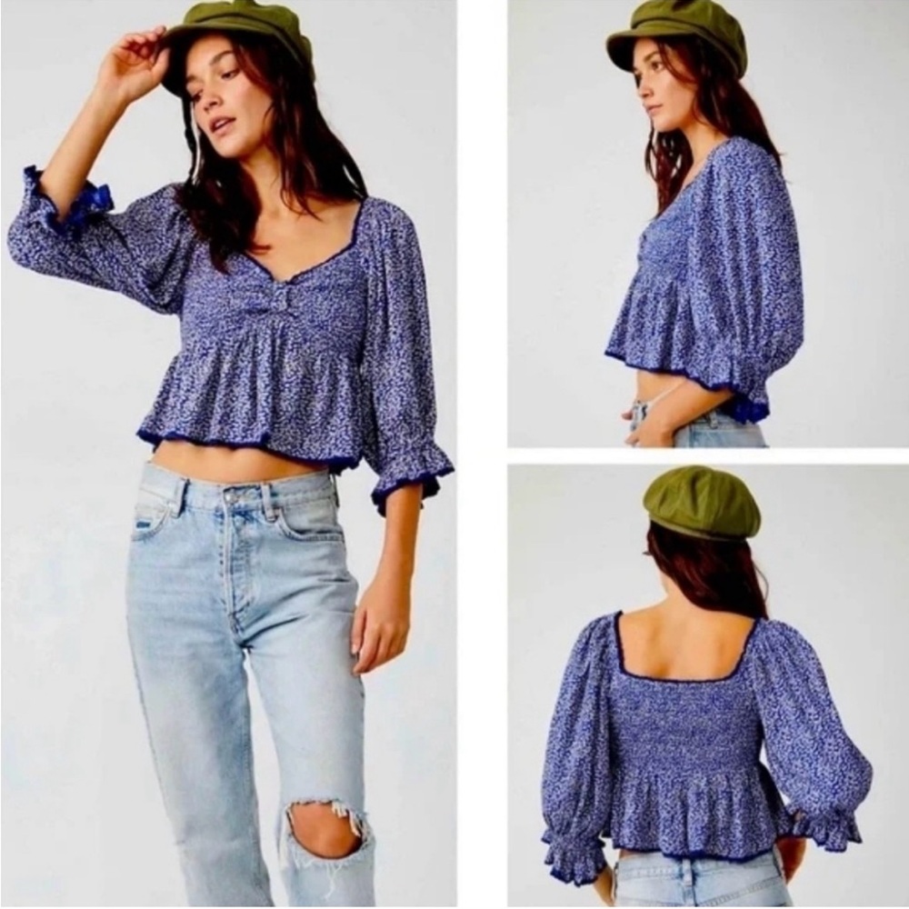 Free People Brittnee Printed Top in Blue Size L